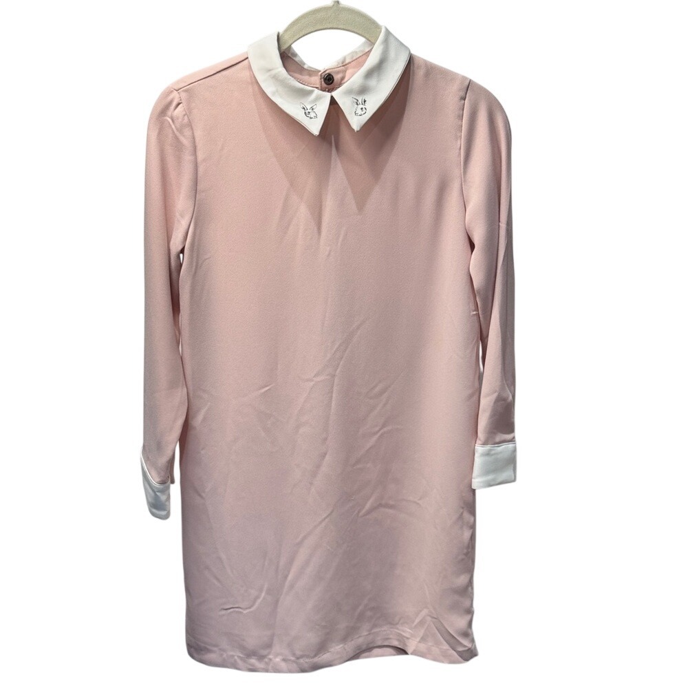 Victoria‎ Beckham for Target Pink Bunny Collar Shift Dress Long Sleeve Womens L